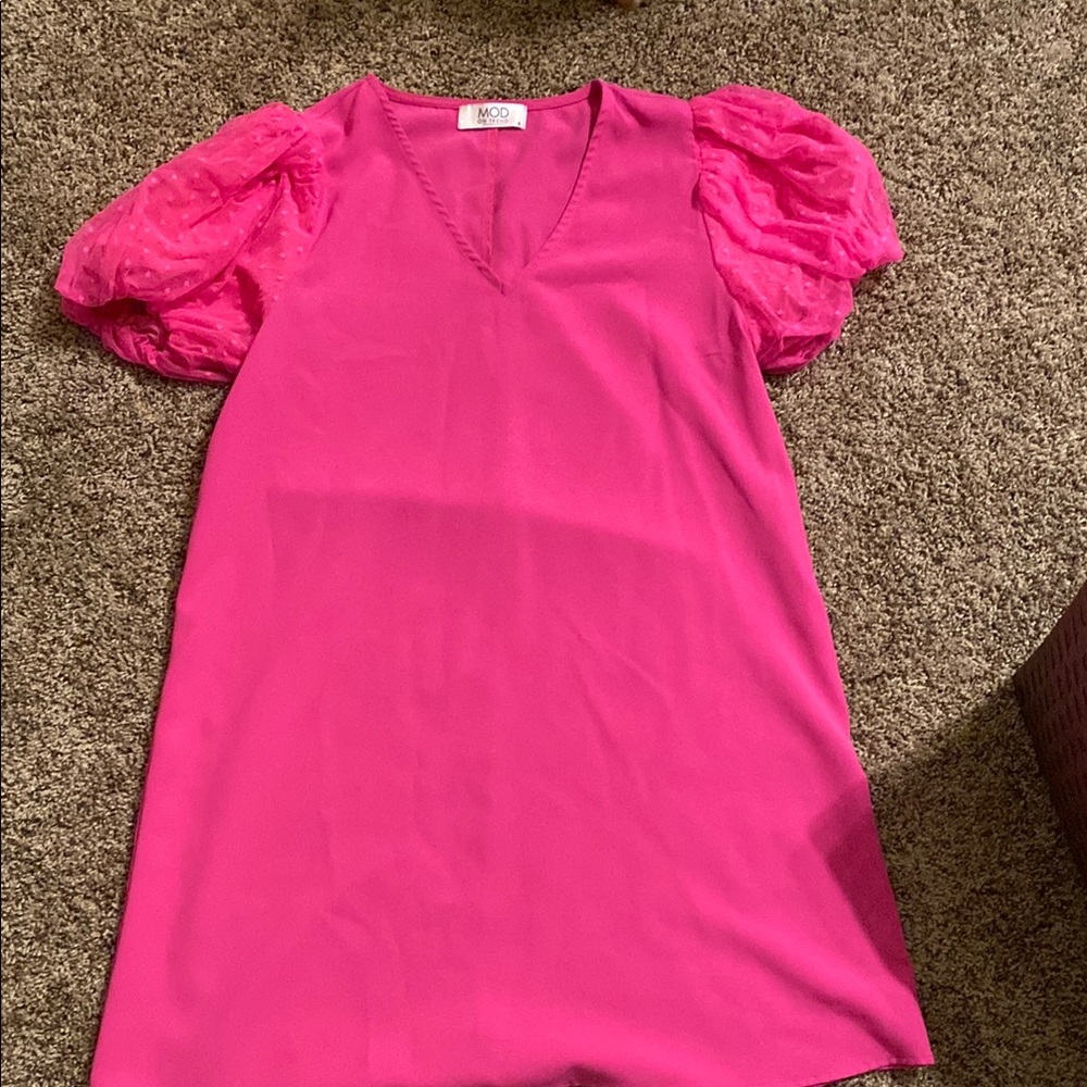 Pink Puff Sleeve Sheath Dress for Wedding Guest